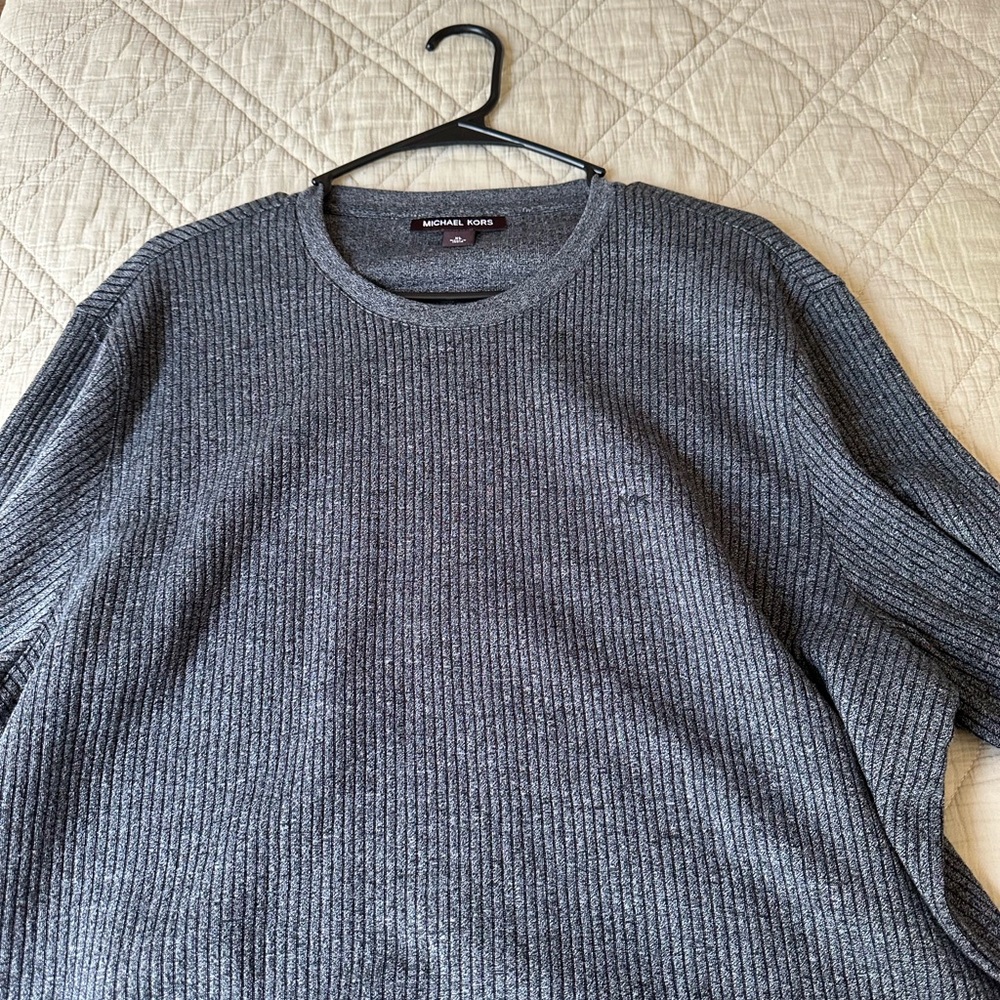 Two Micheal Kors pull over shirts charcoal gray and olive green each $25 ea